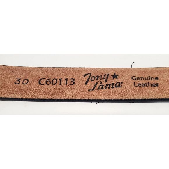 Tony Lama Belt Blk 30 w/ VTG Metalcraft Mayville Brushed Gold Buckle w/ Gems USA - Picture 16 of 16